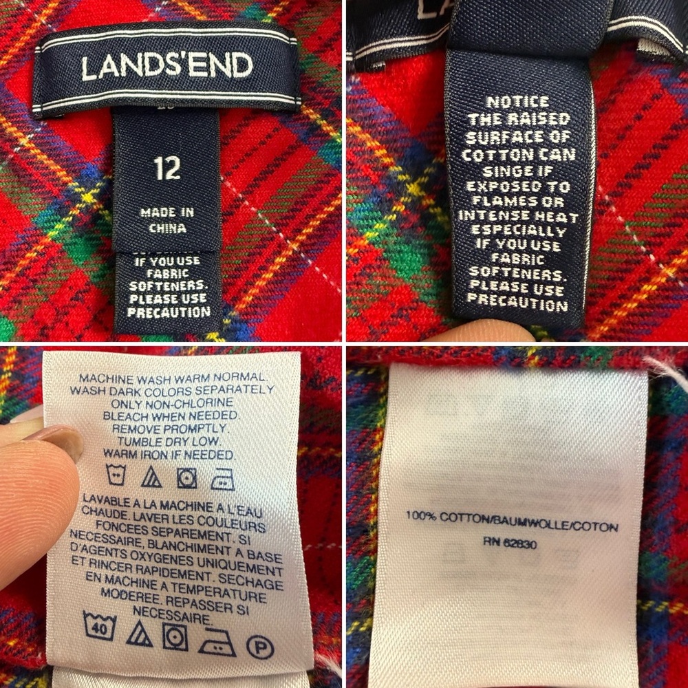 Lands’ End Red Plaid Flannel Shirt Women’s Classic Cotton Tartan Button-Up 12 - Picture 6 of 10